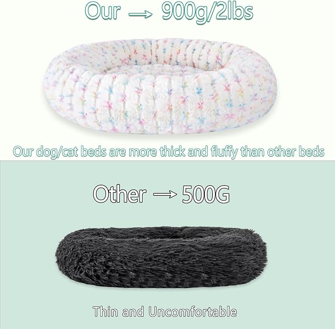 23 Inch Calming Dog Bed for Small Dogs Cats, Kitty Puppy Round Anti-Anxiety Warm Bed, Soft Cozy Anti-Slip Donut Washable Pet Bed, Fits up to 30 lbs Pets