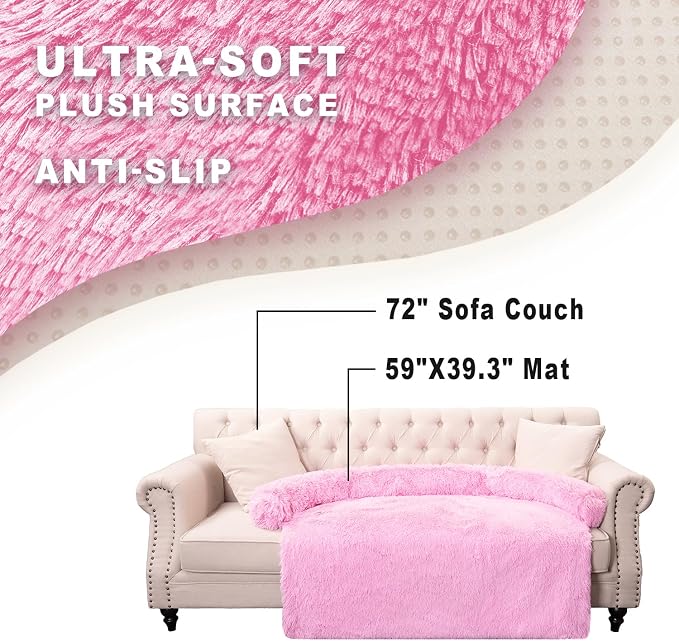Luxurious Calming Dogs/Cats Bed Mats, Dog Pad Washable Removable Couch Cover, Plush Long Fur Mat for Pets, Waterproof Lining, Perfect for Small, Medium and Large Dogs and Cats (Pink, 59"x39")