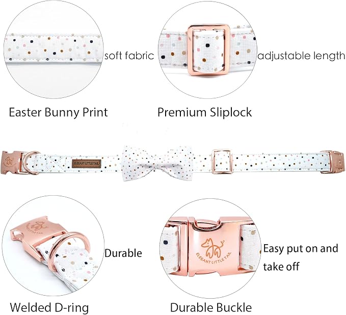Elegant little tail Dog Collar with Bow, Dot Pattern Soft Comfy Bowtie Dog Collar Adjustable Pet Gift Collars for Small Medium Large Dogs