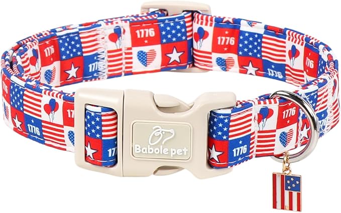 4th of July Dog Collar Blue Patriotic Dog Collars for Large Dogs - Lightweight Adjustable 1776 Boy Girl Puppy Collars Cute Independence Day Male Female Dogs Collar L