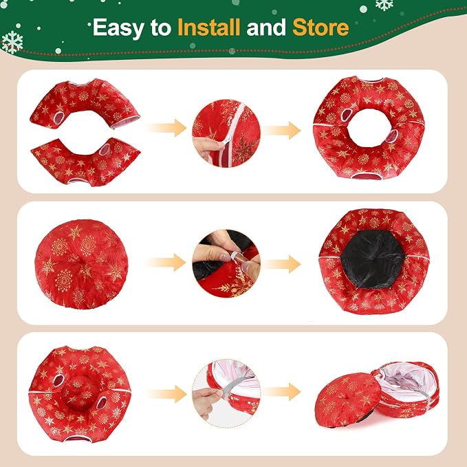 Cat Tunnel Bed for Indoor Cats, L Christmas Tree Skirts Washable Warm Soft Indoor Cat Donut Tunnel, Multifunctional Cat Interactive Playground Toys for Felines Pet Christmas Tree Decoration