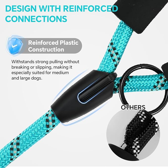Heavy Duty Dog Leash - 4.9 FT for Large and Small Dogs - Strong Nylon, Comfortable Handle, Reflective Stitching - Ideal for Walking, Training, and Outdoor Activities, Turquoise