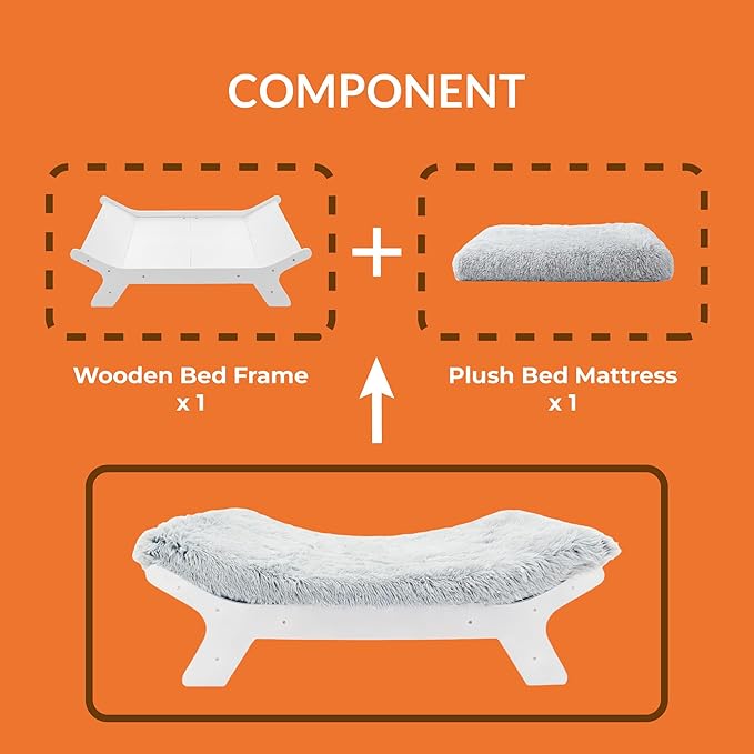 Muihood Wood Elevated Dog Bed Frame and Egg Crate Foam Mattress, Luxurious Suitable for Pets Up to 80 lbs, White, L
