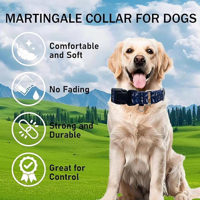 Martingale Collar for Dogs with Buckle Shark Dog Collar Adjustable Soft Nylon Boy Dog Collars for Small Dogs, Deep Blue Shark