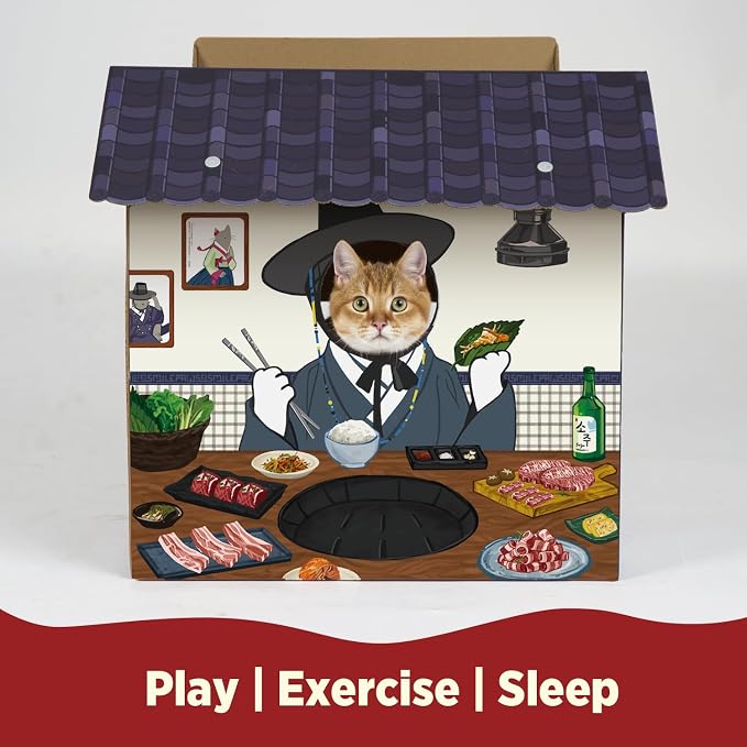 SMILE PAWS Cat Beds for Indoor Cats, Cardboard Cat House with Scratchers, Korean BBQ, Large Sturdy Cat Furniture Condo Cave Tent, Easy to Assemble Pet Toys Accessories Stuffs, Bunny Small Animals