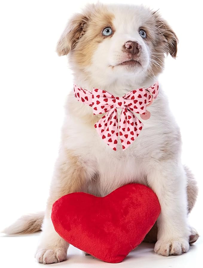 Valentine's Dog Collar & Bow Tie Set,UP URARA PUP Soft & Comfortable Pet Collar with Premium Plastic Buckle for Small, Medium, Large Dog,S