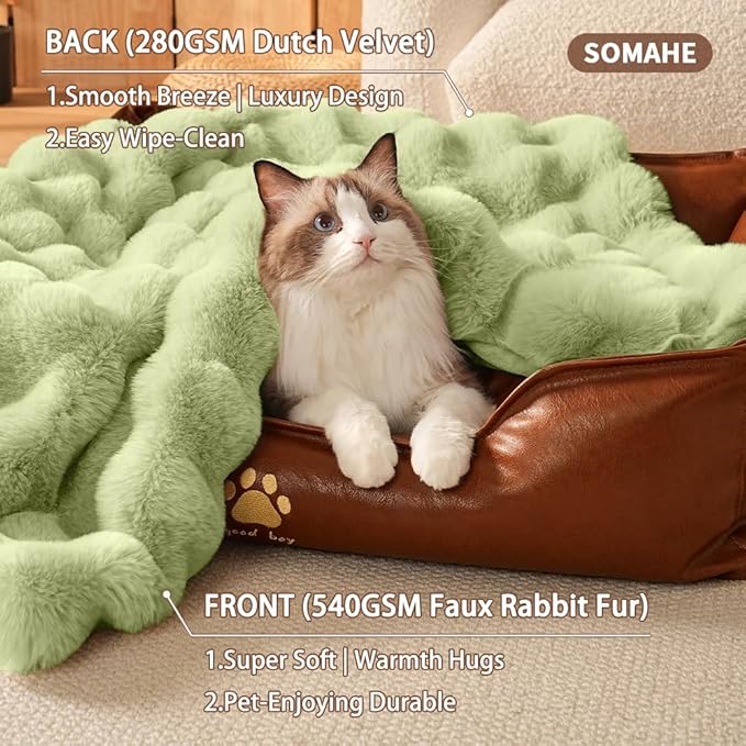 SOMAHE Pet Blanket, Reversible Sherpa & Bubble Fleece Pet Throw, Ultra-Soft Plush for Cats & Small Dogs, Machine Washable, Anti-Static, Warm & Cozy,28"×22" Inch Green