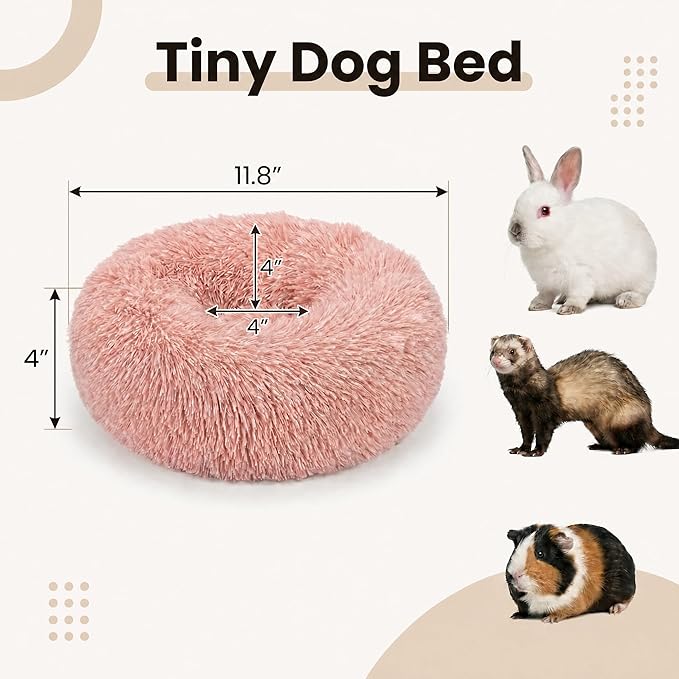 Guinea Pig Bed 11.8 Inch for Small Animal，Washable Small Animal Beds，Hideout Soft & Comfortable Donut Bed for Dwarf Rabbits/Hamster/Hedgehog/Ferrets,Pink