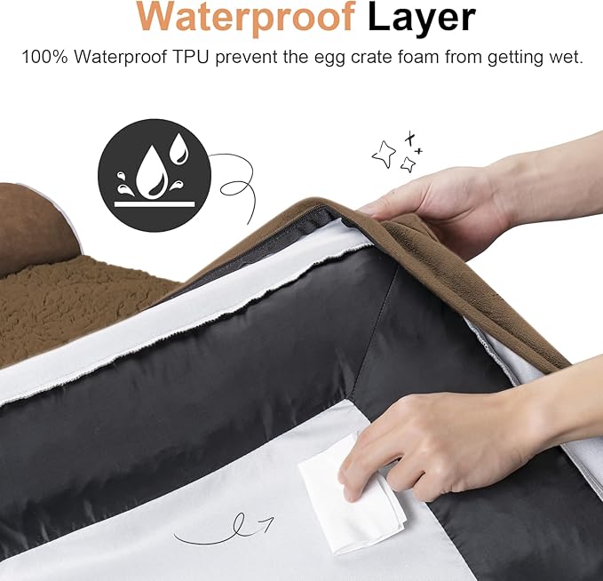 Large Dog Bed Orthopedic Washable: Extra Large Sized Beds for Jumbo Dogs Egg Crate Foam Sofa Couch Waterproof Removable Cover - Dark Coffee