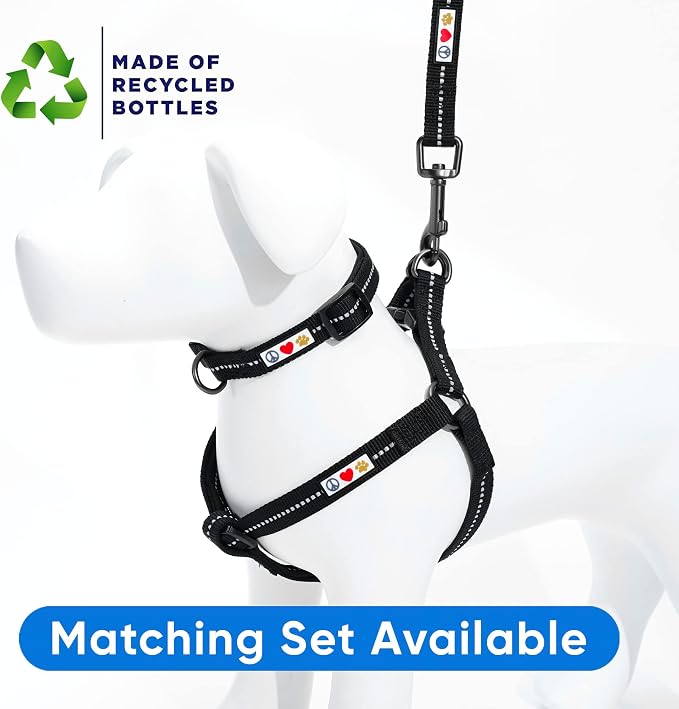 Pawtitas Recycled Reflective Step-in Dog Harness – Adjustable No-Pull Vest for Puppies to Seniors, Safe & Comfortable L Black