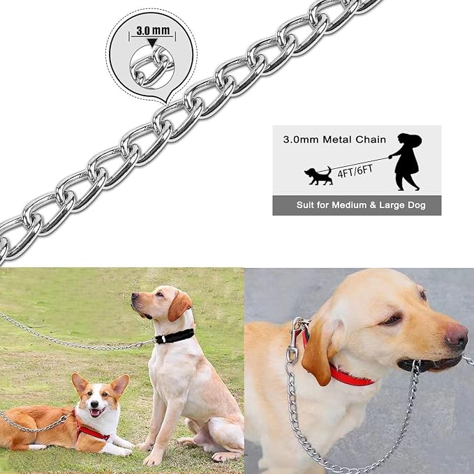 Chain Dog Leash with Padded Handle, Durable Chew Proof for Medium and Large Dogs (4 ft x 3.0 mm)