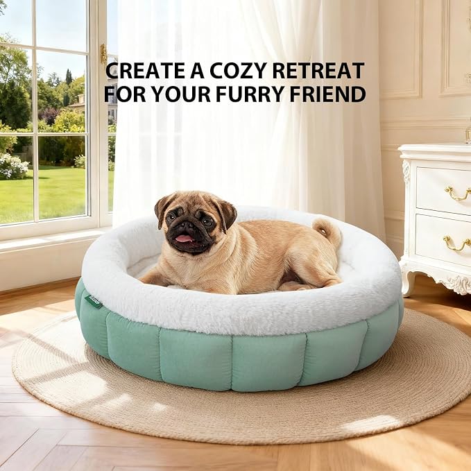 BALANCE Cat Beds for Indoor Cats, Washable Round Cat Bed, Cute Kitten Bed with Anti-Slip Bottom for Kitty and Puppy, 23 Inches, Granite Green