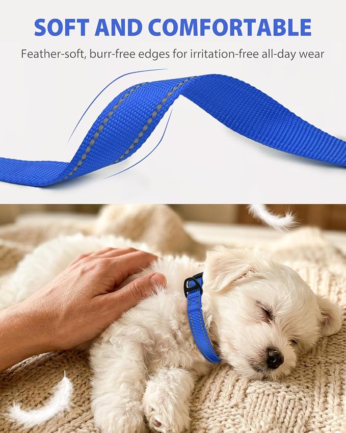 Joytale Small Dog Collar, Durable Double-Sided Reflective Nylon Collar for Night Safety, Adjustable Quick-Release for Active Breeds, Navy Blue, S (3/4" Width)