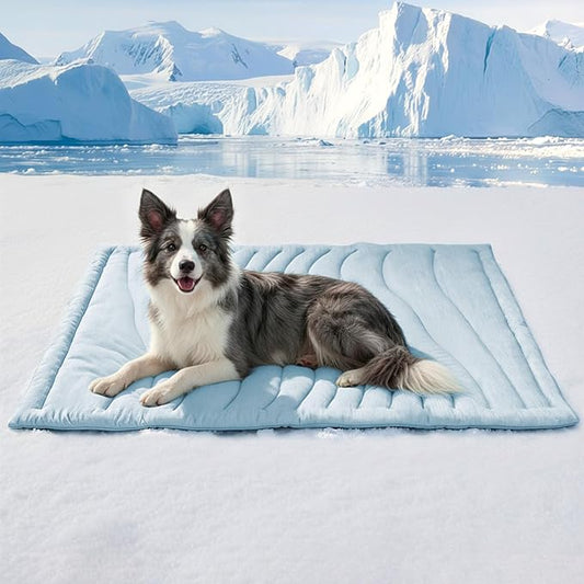 BECEMURU Dog Cooling Mat, Q-MAX＞0.46 Thickened Breathable Cold Pad for Summer Active Dog, 48"x28" Portable Washable Kennel Crate Pet Bed, Rapid Cooling Durable Non-Gel Blue