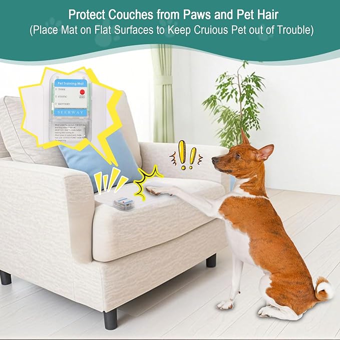 SEERWAY Electronic Pet Training Mat with Tester - Scat Mat for Dogs & Cats, Shock Pad to Keep Pets Off Furniture, Couch, Countertops | 3 Modes (Static, Beep, Static+Beep), Battery Powered