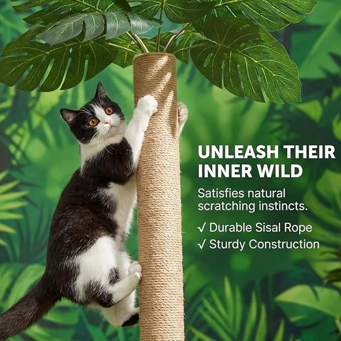LEMONDA 31.5Inch Cat Scratching Post,Cat Scratcher Tree with 3 Scratching Poles & 2 Interactive Dangling Balls,Cats Scratching Posts for Indoor Kitten & Adult Cats