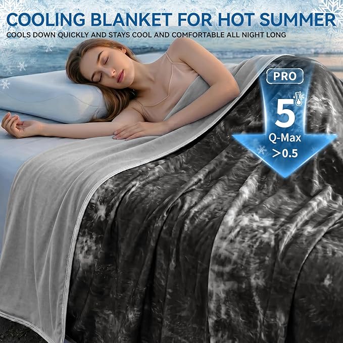 Guohaoi Cooling Throw Blanket for Hot Sleepers, Queen Size 80''×90'' Lightweight Breathable Summer Bed Blanket for Couch, Arc-Chill Q-Max >0.5 Cool Fiber,Lightweight Tie Dye Blanket Black
