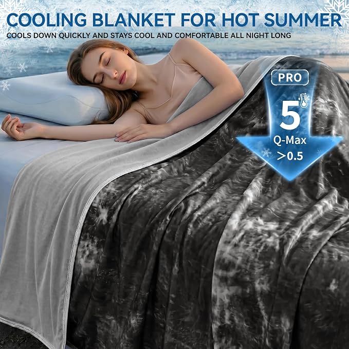 Guohaoi Cooling Throw Blanket for Hot Sleepers, King Size 90''×108'' Lightweight Breathable Summer Bed Blanket for Couch, Arc-Chill Q-Max >0.5 Cool Fiber,Lightweight Tie Dye Blanket Black
