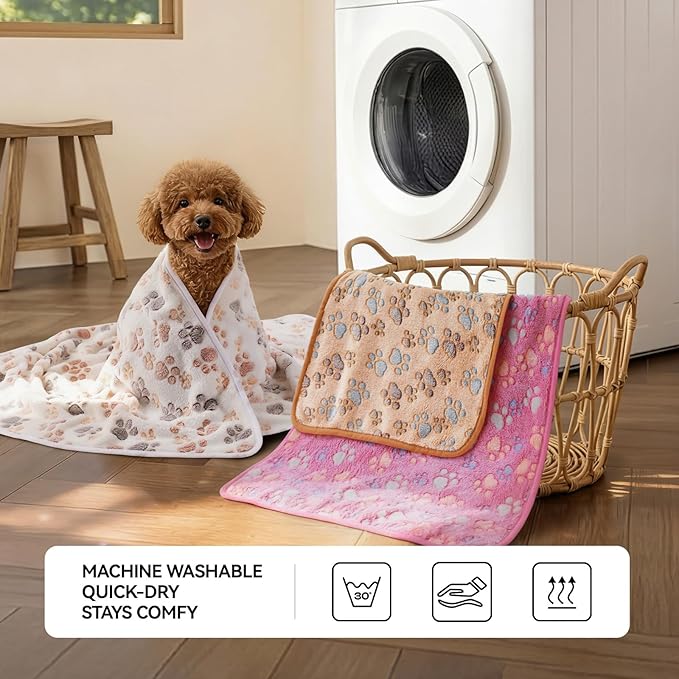 LINENLUX 1 Pack 4 Blankets Super Soft Fluffy Premium Fleece Dog Blankets for Puppy Cat Pet Blanket Flannel Throw Warm Sleep Dog Paw-4pcs 23x16 inch