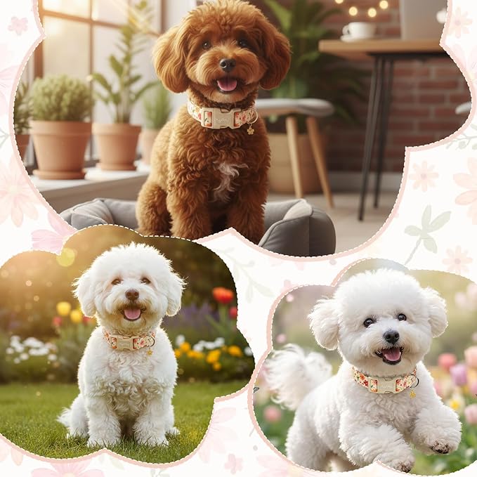 Dog Collars for Puppy Small Dogs, Dog Collar with Pink Floral Patterns, Summer Dog Collar with Exquisite Pendant, Durable Adjustable Collars Pet Collar Gifts for Puppy Small Dogs-XS