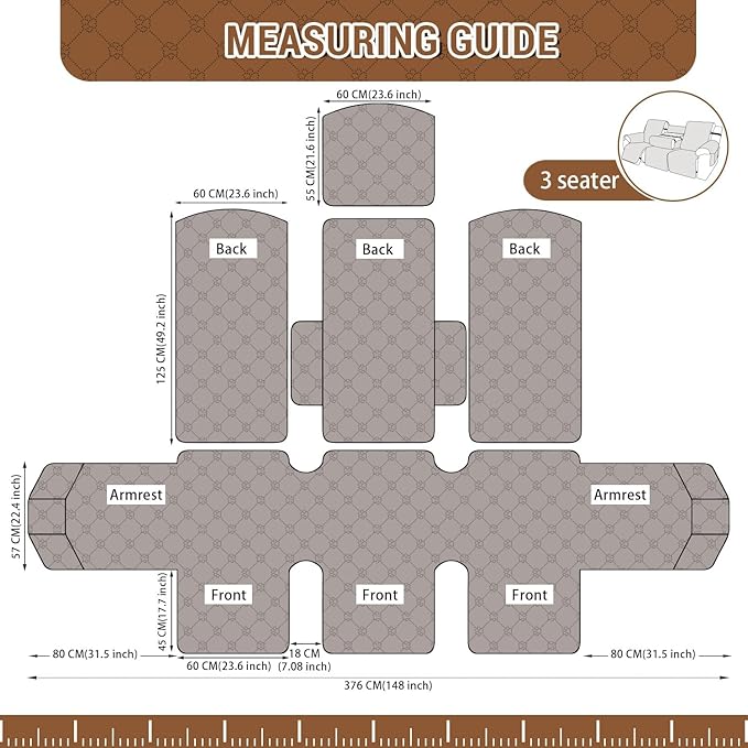 Waterproof Recliner Sofa Covers with Flipped Middle Backrest Washable Recliner Couch Covers Non-Slip with Elastic Straps Furniture Protector for Kid Dogs Pets (Chocolate)