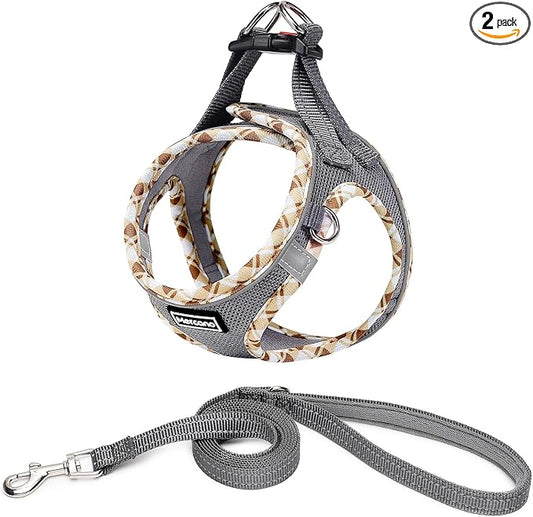 Mercano Soft Mesh Dog Harness and Leash Set, Step-in Reflective Breathable Lightweight Vest Harnesses with Safety Buckle for Small Dogs, Cats (Grey, XL)