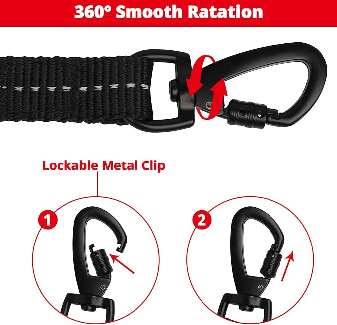Long Dog Leash 30 FT: Heavy Duty Rope Leashes for Dogs Training with Swivel Lockable Hook Reflective Threads Bungee and Padded Handle - Dog Lead for Large Small Medium Dogs Outside Walking Hiking Red