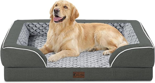 Orthopedic Dog Beds for Large Sized Dogs 36x27 Inch, Waterproof Egg Crate Foam Dog Sofa Bed with Removable Washable Cover Big Pet Couch with Bolster & Non-Slip Bottom, Dark Grey
