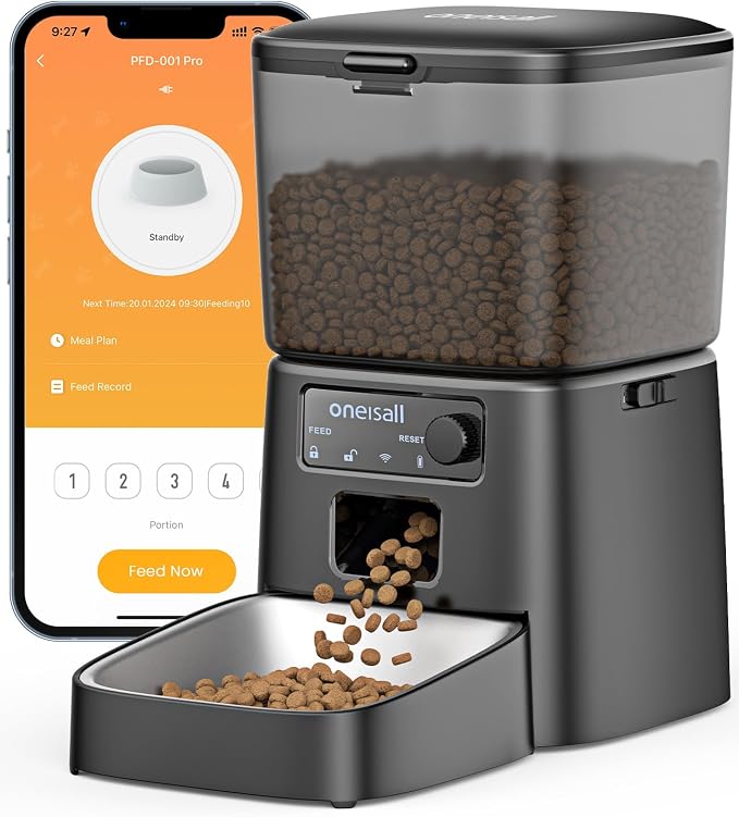 oneisall Automatic Cat Feeder, 2.4G WiFi Cat Food Dispenser with App, 12 Cups/3.5L Auto Cat Feeder for Dry Food, Timed Cat Feeder with Portion Control for Small Pets Indoor