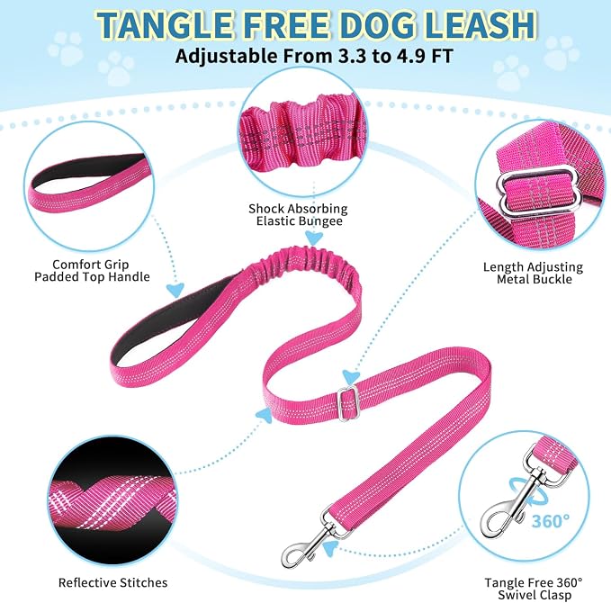 Lukovee No Pull Dog Harness and Leash Set, Soft Padded Small Dog Harness, Neck & Chest Adjustable Reflective Vest Puppy Harness with 4ft Lightweight Anti-Twist Dog Leash for Small Dogs (XS, Fuschia)