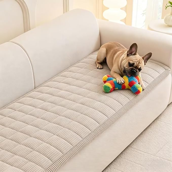MEETSKY Couch Cover for Dog Washable, Non-Slip Sofa Protector for Loveseat Pet Friendly Sofa Covers for 2 Cushion Couch Dog Mats for Couches Soft Furniture Covers, 27.6" x 59", Oatmeal