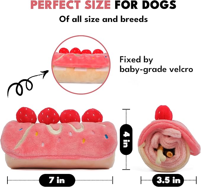 CHEWFFON Dog Birthday Cake Toy - Interactive Snuffle Roll Cake Puzzle for Enrichment, Squeaky & Crinkle Puppy Gift for Boredom & Mental Stimulation, Indoor Brain Game for Small Medium Dogs