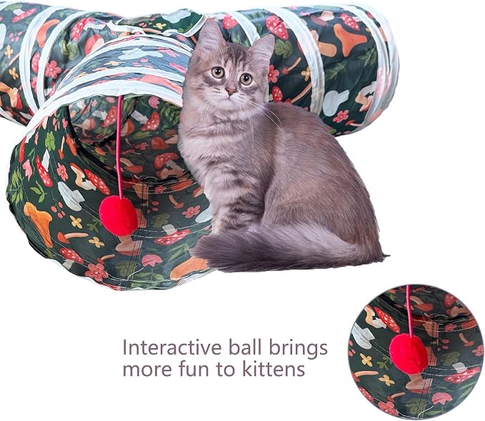 3 Way Cat Tunnel Collapsible Fun Pet Play Tube Toys for Cats, Kittens, Puppies & Rabbits - Portable Tunnel with Hanging Ball for Indoor Play, Hideout & Exercise