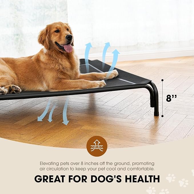 Czpalo Elevated Dog Bed, Raised Outdoor Dog Bed for Large Sized Dog, Portable Cooling Pet Cot with Breathable & Washable Mesh, Indoor & Outdoor Pet Hammock with Skid-Resistant Feet.