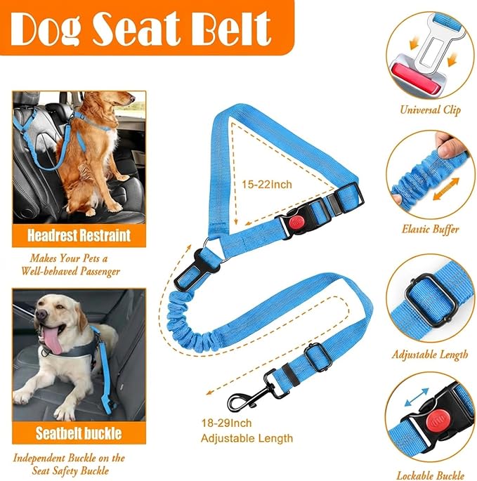 LOBEVE No Pull Dog Harness, Collar & Leash Set | Includes Dog Seat Belt, Collapsible Bowls & Poop Bag Dispenser. Ideal for Training, Walking, Hiking. Fits Small to Large Dogs(Blue-S)