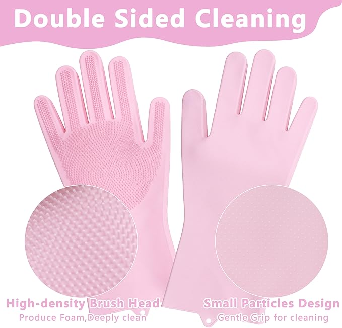 Pet Grooming Gloves—Dog Washing Gloves with High-Density Teeth, Dog Bath Scrubber with Enhanced Five Finger Design, Silicone Gloves for Dogs and Cats Bathing, Massage (Pink)