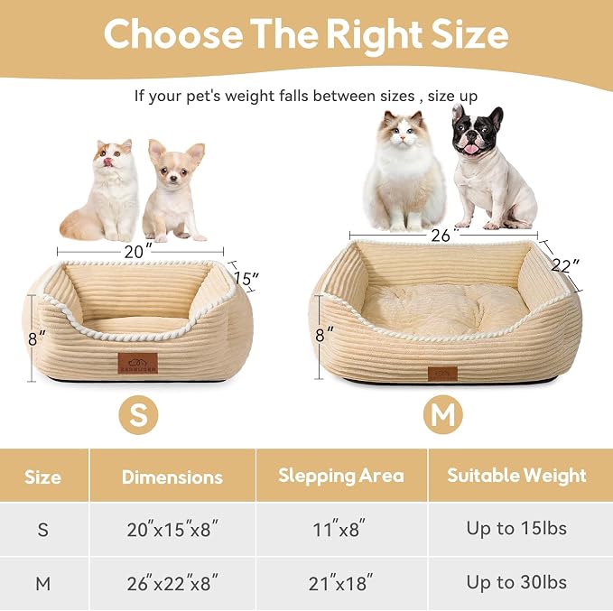 Zerbuger Rectangle Cat Dog Bed for Large Medium Small Pets Indoor Outdoor Machine Washable Sleeping Sofa Non-Slip Bottom Soft Puppy Bed Durable Orthopedic Calming Pet Cuddler (Medium, Coffee)
