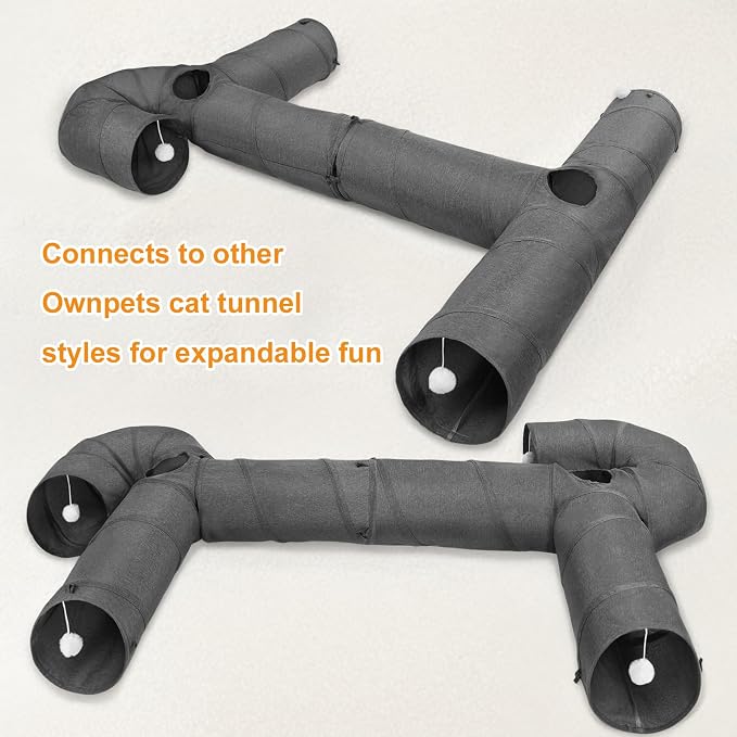 Ownpets Cat Tunnel 12 Inches in Diameter Larger Pet Tunnel Tube with Plush Ball & Feather Toy, U-Shaped Cat Play Tunnel for Big Cat, Puppy and Rabbits