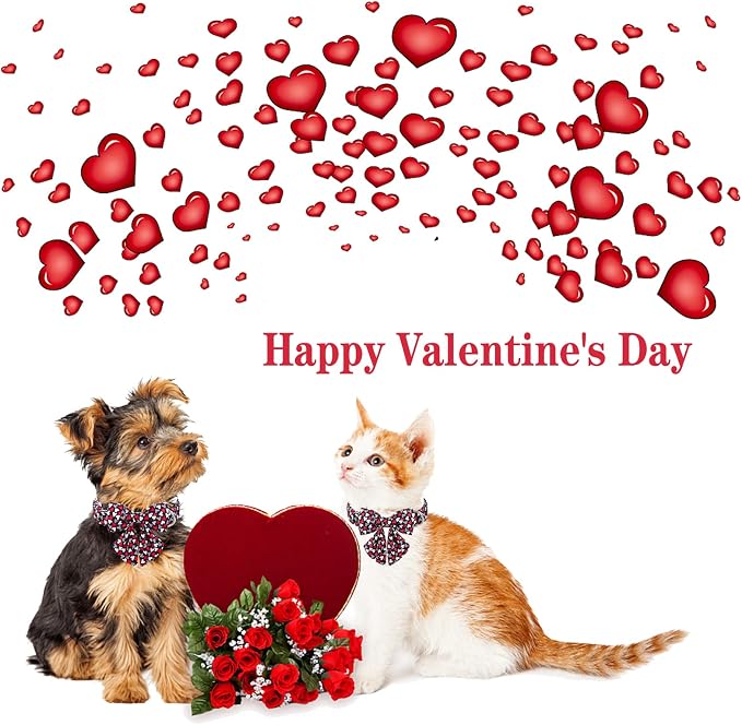 Unique style paws Valentine's Day Dog Collar with Tie Black & Red Heart Puppy Collar Best Gothic Style Gift for Small Medium Large Boys Girls-M