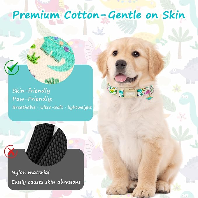 Dog Collars for Large Dogs, Adiustable Cotton Puppy Collar with Dinosaur Pattern, Cute Boy Dog Collars Small Dog Collar for Male Dogs, Ideal, Pet Accessory