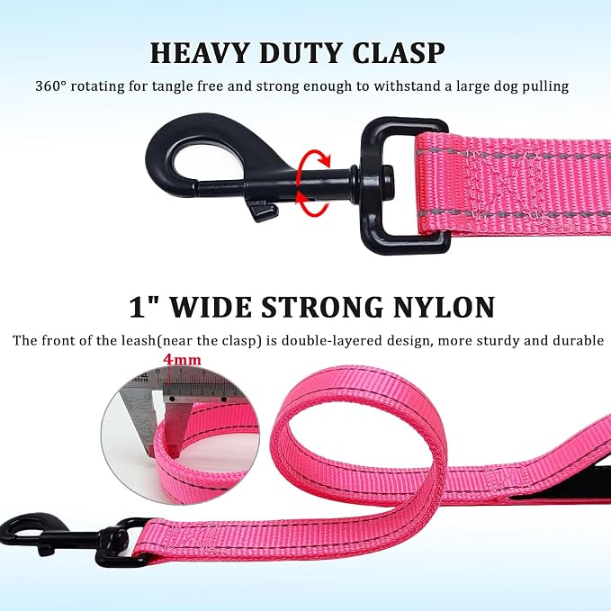 WYuZe 3 Handle Dog Leash for Medium Large Dogs, Bungee Dog Training Leash | 7FT, Reflective, Heavy Duty Nylon, Shock Absorbing, Triple Padded Traffic Handles, No Pull Walking Hiking