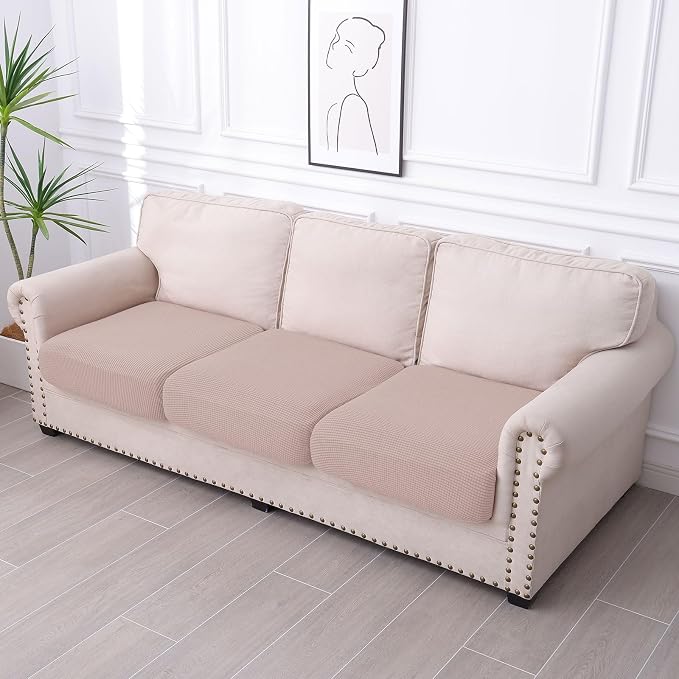 hyha Waterproof Couch Cushion Covers for Pets, Non Slip Sofa Cover for Dogs Washable, Soft Thick Stretch Jacquard Fabric, Sofa Slipcovers with Elastic Bottom (3 Pieces, Pink)