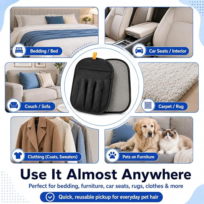 NVNAN 3 PCS Pet Hair Removal Glove and Pet Grooming Glove Kit for Cats & Dogs, Pet Hair Gloves & Dog Washing Gloves ，Reusable Magic Brush Pet Hair Remover Tool for Laundry，Carpet,Car Seat，Couch