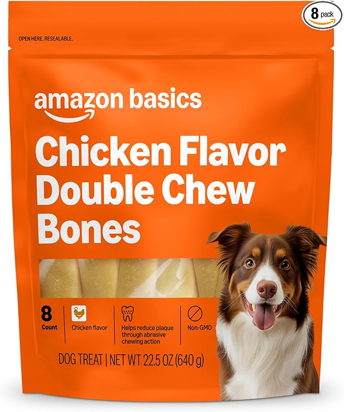 Amazon Basics Double Chew Bone Dog Treats, Chicken - 8 Count, 1 Pack