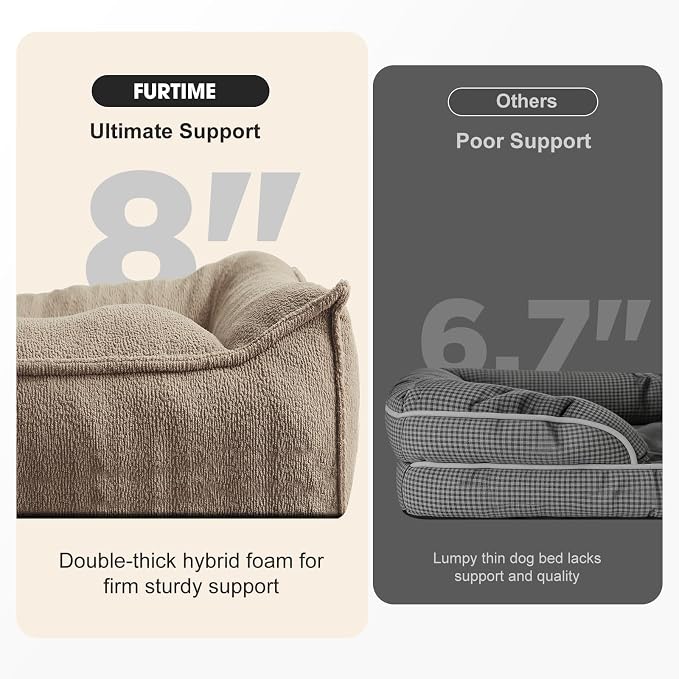 FURTIME Orthopedic Dog Bed Medium Size Dog, Extra Thick Supportive Comfort Pet Sofa, Ergonomic Slant Dog Couch Bed with Removable Washable Cover, Ultra Soft Surface & Non-Slip Bottom, Brown, 35"