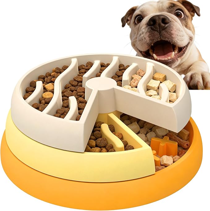 Slow Feeder Dog Bowl - 3-Tier Rotating Interactive Dog Puzzle Toy for Mental Enrichment & IQ Training - Anti-Gulping Bloat Stop Dog Feeder for Small & Medium Dogs and Cats, Food-Grade & Non-Slip