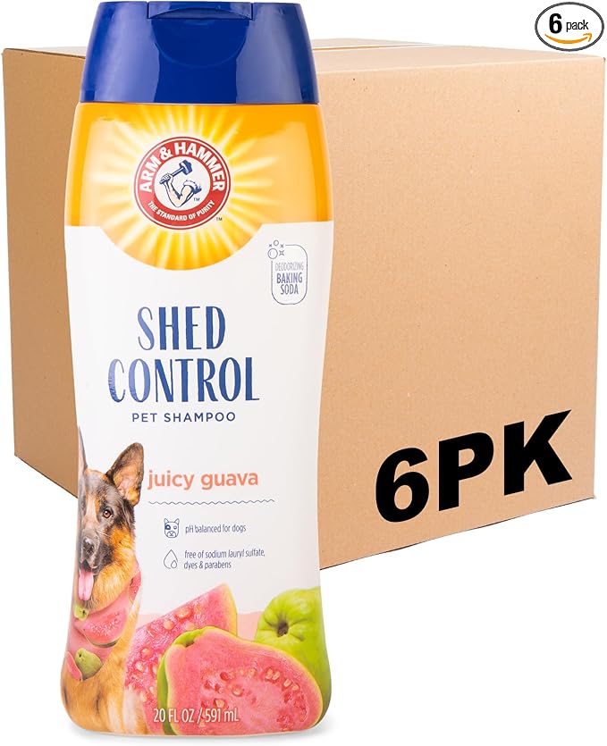 Arm & Hammer for Pets Shed Control Dog Shampoo, Juicy Guava Scent, De-Shedding, Omega-3 Vitamin E, pH Balanced, Sodium Lauryl Sulfate Free, 20 Fl Oz, 6 Pack