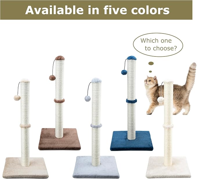 Dimaka 34" Height Tall Cat Scratching Post, Claw Scratcher with Sisal Rope and Covered with Soft Smooth Plush, Vertical Scratch [Full Strectch] Cats (Beige, 34 inches for Large Cats)