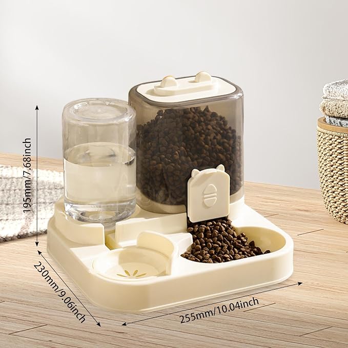 2 in 1 Automatic Pet Feeder Water Dispenser Portable Travel Supplies Cat Food Bowl Food Container for Kitten Small Dogs Bunny, Clear