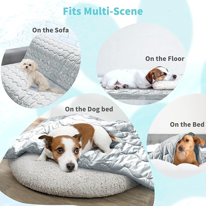NWK Dog Cooling Blanket, Q-Max>0.345, Ice Silk Cool to Touch Material, Reversible Breathable Bed Cover, Furniture Protector Couch Sofa for Summer, Machine Washable (Misty Gray, 30'' X 40'')